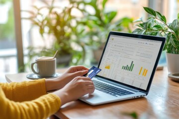 Poster - Online shopping action with credit card home office digital finance analysis cozy environment close-up viewpoint e-commerce concept
