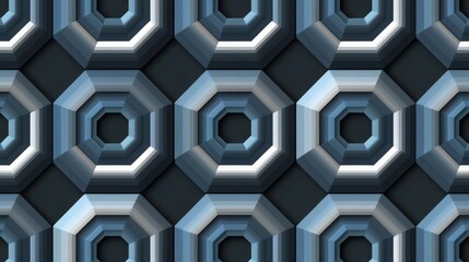 Poster - Geometric Abstract Pattern Displaying Layered Hexagonal Shapes in Shades of Blue, Gray, and White Creating a Modern Design Suitable for Various Creative Projects