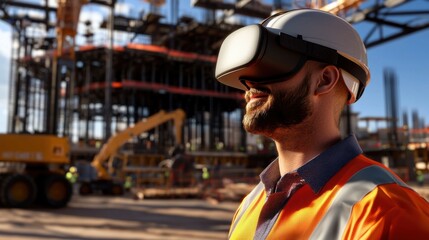 Aufkleber - Virtual reality in construction worker training building site digital technology urban environment close-up perspective