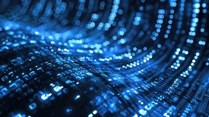 Poster - Abstract wave of binary code flowing through space