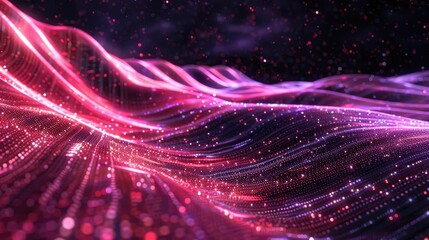 Poster - Abstract wave of binary code flowing through space