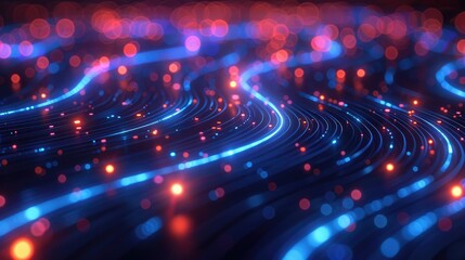 Fototapete - Neon blue circuit lines on a dark abstract background