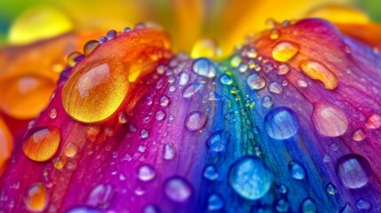 Aufkleber - Close-Up of Colorful Petals with Water Droplets, Showcasing Vibrant Colors and Textures in Nature's Beauty