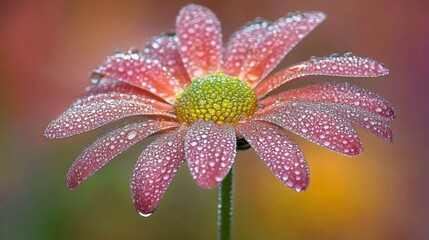 Poster - Close-Up of a Delicate Pink Flower with Glistening Water Droplets, Showcasing Nature's Beauty and Intricate Petal Details in a Vivid Background