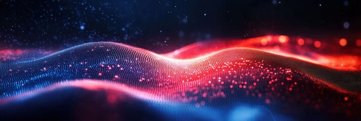 Poster - Abstract Light Waves Creating a Dynamic and Colorful Background with Blue and Red Tones Perfect for Technology and Digital Theme Designs