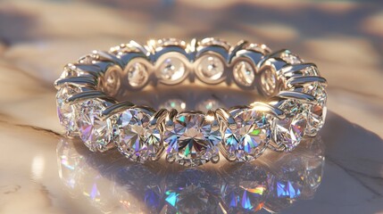 Poster - Elegant diamond ring design featuring sparkling gemstones, shining gold band, and captivating reflections, ideal for jewelry photography, fashion advertising, and luxury promotion.