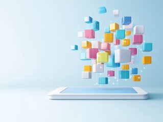 Poster - Tablet with interactive educational app interface, against a gradient background with space for promotional content