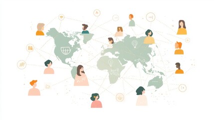 Poster - global connection and collaboration concept illustrated through a creative map displaying diverse pe