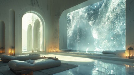 Poster - Minimalist building exterior with unique light patterns