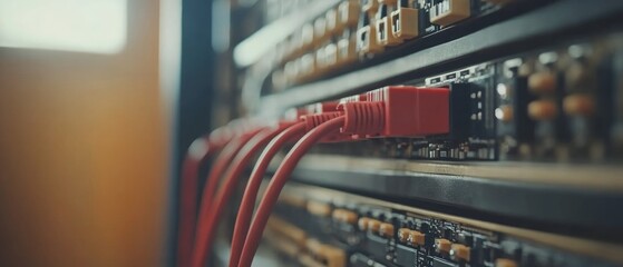 Poster - red network cables link cutting-edge smart city systems, emphasizing connectivity and integration of