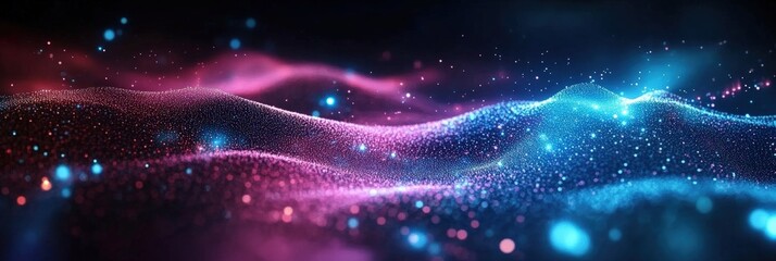 Poster - Abstract Colorful Waves of Light and Particles in a Cosmic Space, Creating a Dreamy and Enchanting Atmosphere with Mysterious Depths and Twinkling Effects