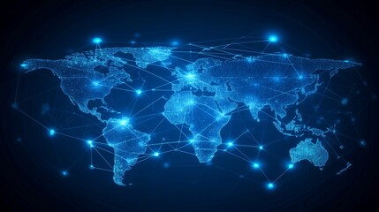 Leinwandbilder - Stunning Digital World Map With Network Connections Under Dark Background Showcasing Global Connectivity and Technology Visualizations Across Continents and Oceans