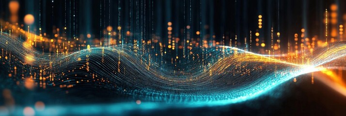 Poster - Abstract Colorful Digital Wave Pattern with Bright Lights and Futuristic Design Elements Showcasing Vibrant Motion and Energy in a High-Tech Environment