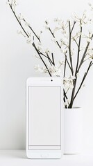 Poster - realistic product presentation mockup of a smartphone with a stylish user interface, set in a minima