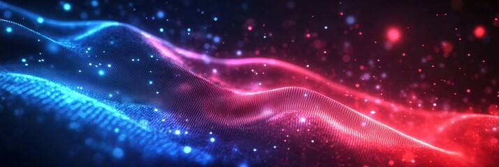 Poster - Abstract Waves of Light and Color Flowing in Blue and Red Tones Creating a Dynamic Background for Creative Digital Design and Visual Effects