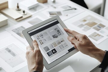 Poster - Interactive digital mockup of a graphic design portfolio on a tablet, presented with a minimalistic, clean background