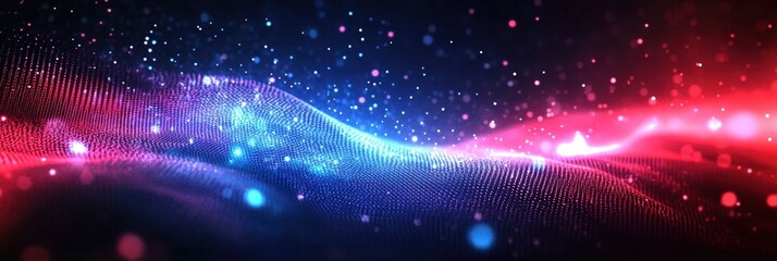 Poster - Vibrant Abstract Background with Colorful Particles and Waves Capturing the Essence of Light, Energy, and Motion in a Digital Universe of Creativity and Imagination
