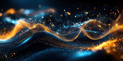 Poster - Abstract Waves of Light and Color in Stunning Blue and Orange Hues, Representing Energy, Motion, and Digital Technology for Creative Designs