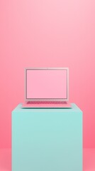 Poster - advertising-ready mockup featuring a laptop with a graphic design portfolio, set against a contempor