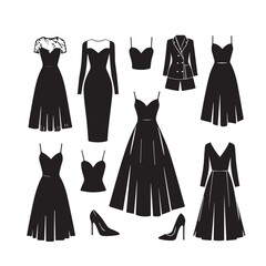 Women dress silhouette. Fashion dress vector design. Wedding dress vector design black and white.