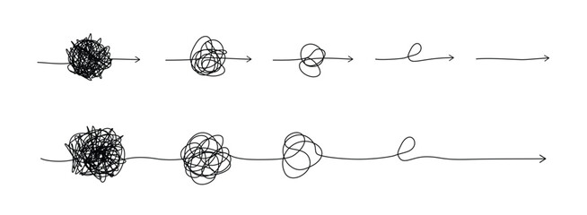 Wall Mural - complex line and complicated way. idea thinking process concept. messy ball becomes a straight line 