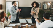 © peopleimages.com - Business, woman and happy for award with applause for achievement, success and well done. People, employees and smile with clapping hands at boardroom for celebration, congratulation and proud