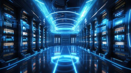 Poster - server room, data cloud storage, big databases center