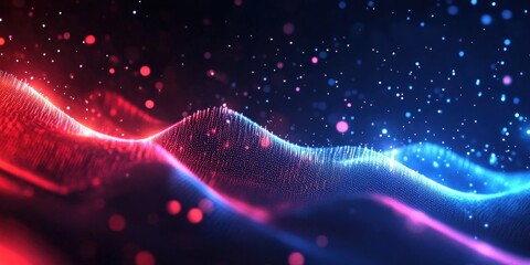 Poster - Dynamic Abstract Background with Red and Blue Waves Creating a Sense of Motion and Energy, Ideal for Technology, Music, and Creative Visuals