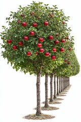 Wall Mural - Row of apple trees with red apples.