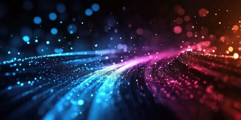 Poster - Vibrant Abstract Background with Flowing Waves of Colorful Light and Sparkling Particles Creating a Dynamic and Energetic Visual Experience for Creative Projects