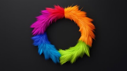 Poster - Colorful wreath made of hair with a rainbow of colors. The hair is arranged in a circle and the colors are vibrant and bold. The wreath is on a black background