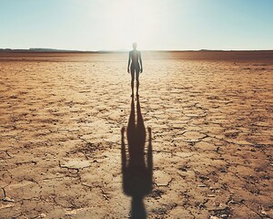 Lone silhouette against vast desolate landscape representing the struggle of living in malnourished conditions