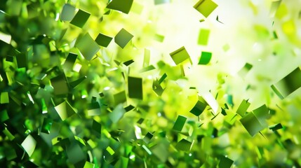 Poster - Colorful abstract background featuring vibrant green square shapes floating upwards, creating a dynamic and lively atmosphere perfect for nature-themed designs.