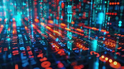 Poster - Abstract money growth with digital binary codes forming a rising chart