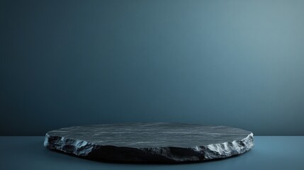 Poster - Minimalist Dark Slate Round Platform on Smooth Surface for Display with Subtle Lighting and Calm Background Ideal for Product Photography and Creative Showcase
