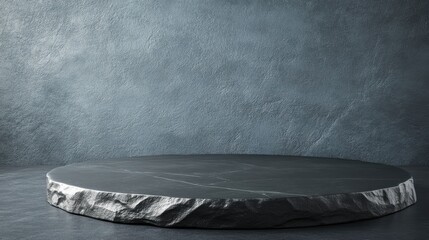 Poster - smooth black stone platform on dark gray background ideal for displaying products, food, or artistic
