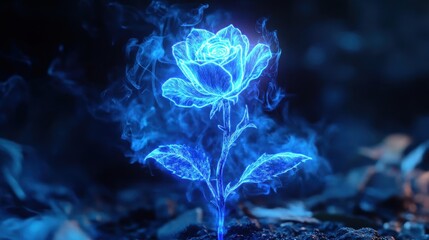 Poster - ethereal blue rose surrounded by mystical smoke and soft light creating a dreamlike nature fantasy s