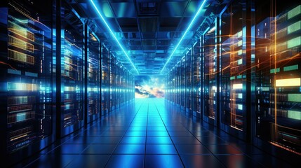 Poster - server room, data cloud storage, big databases center