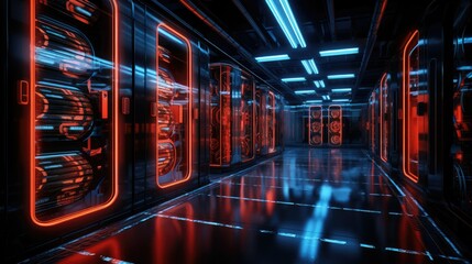 Poster - server room, data cloud storage, big databases center