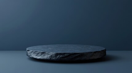 Poster - Elegant Round Stone Platform Set Against a Dark Textured Wall, Perfect for Displaying Products or Creating a Minimalistic Background in Photography or Design Projects