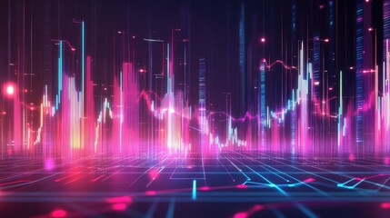 Poster - Abstract depiction of financial graphs and charts in neon colors
