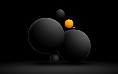 Poster - Black background with a series of black and orange spheres. The spheres are arranged in a way that creates a sense of depth and movement. The black and orange colors contrast with each other