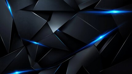 Poster - abstract geometric background with dark textures and blue light accents for modern and futuristic de