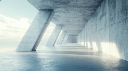 Poster - 3D render of abstract futuristic architecture with empty concrete floor