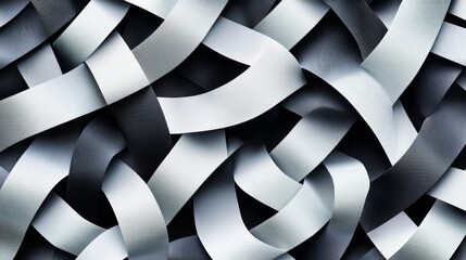 Poster - Abstract Background of Overlapping Ribbons in Shades of Black and White, Creating a Dynamic and Textured Visual for Modern Designs and Artistic Projects