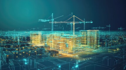 Aufkleber - Urban landscape with digital construction models