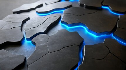 Poster - Modern Futuristic Surface Design Featuring Cracked Patterns and Soft Blue Lighting for Contemporary Interior or Exterior Spaces