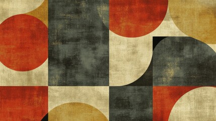 Leinwandbilder - Abstract Geometric Art with Warm Earthy Tones Featuring Circles and Rectangles in a Textured Background for Modern Design and Decor