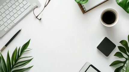 Poster - Minimalist office desk with sleek tech gadgets and a cup of coffee