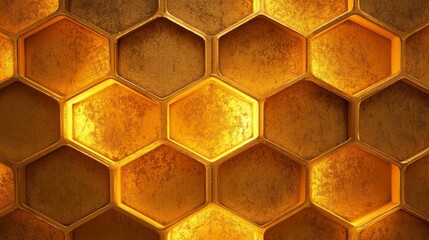 Aufkleber - Intricate Honeycomb Pattern with Rich Golden Texture, Ideal for Backgrounds, Designs, and Illustrations Highlighting Nature’s Geometry and Natural Beauty